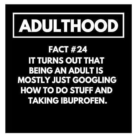 Red Rakoon Greeting Card Funny Greeting Card - Adulthood Fact 24 - An Adult is Googling and Ibuprofen