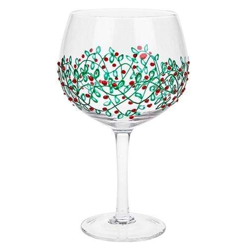 Sunny By Sue Gin Glass Hand Decorated Large Gin & Tonic Glass - Holly Garland