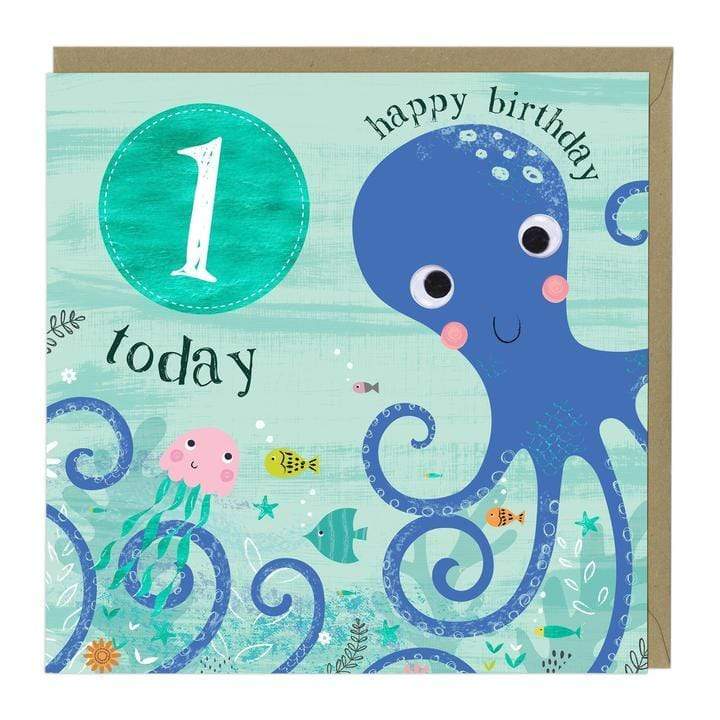 Whistlefish Birthday Card 1 Today Octopus Children's Birthday Greeting Card