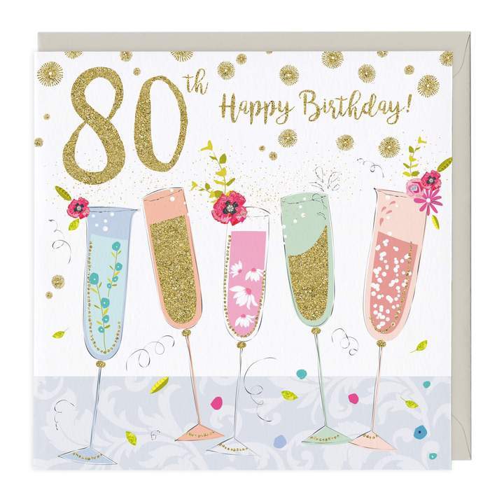Whistlefish Birthday Card 80th Happy Birthday Glitter Greeting Card