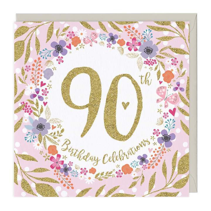 Whistlefish Birthday Card 90th Birthday Celebrations Glitter Greeting Card
