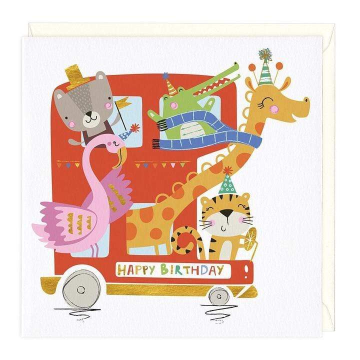 Whistlefish Birthday Card Animal Bus Childrens Birthday Greeting Card