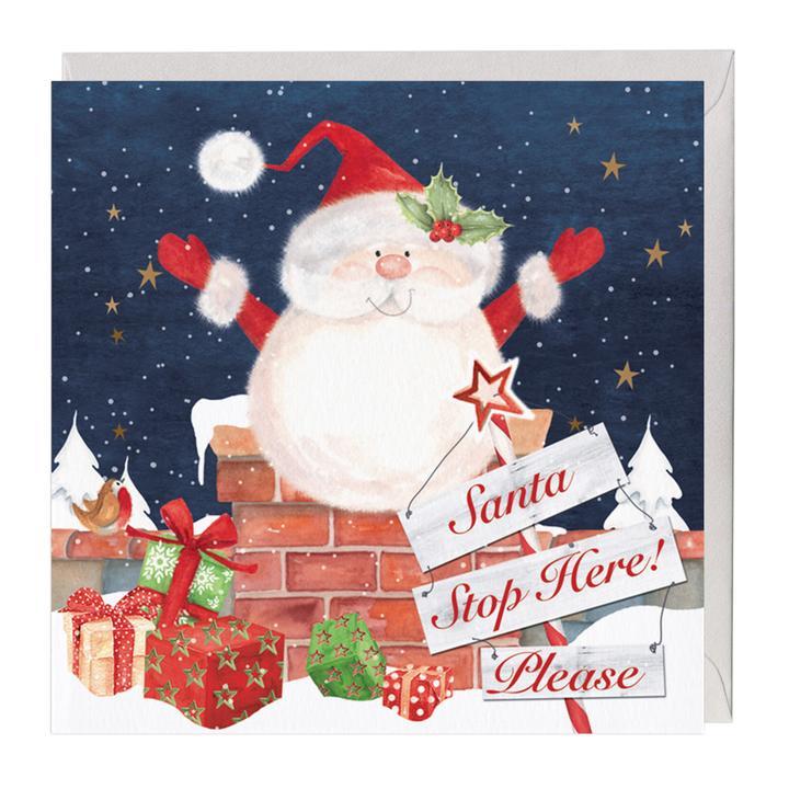 Whistlefish Christmas Card 100% Recyclable Santa Stop Here Christmas Card