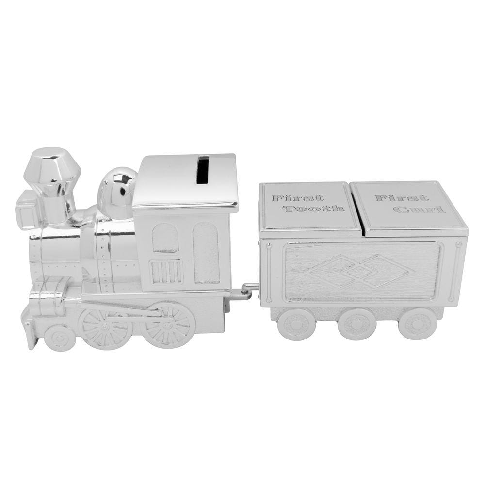 Widdop Bambino Silver Plated Train Money Box And First Tooth / Curl Carriage