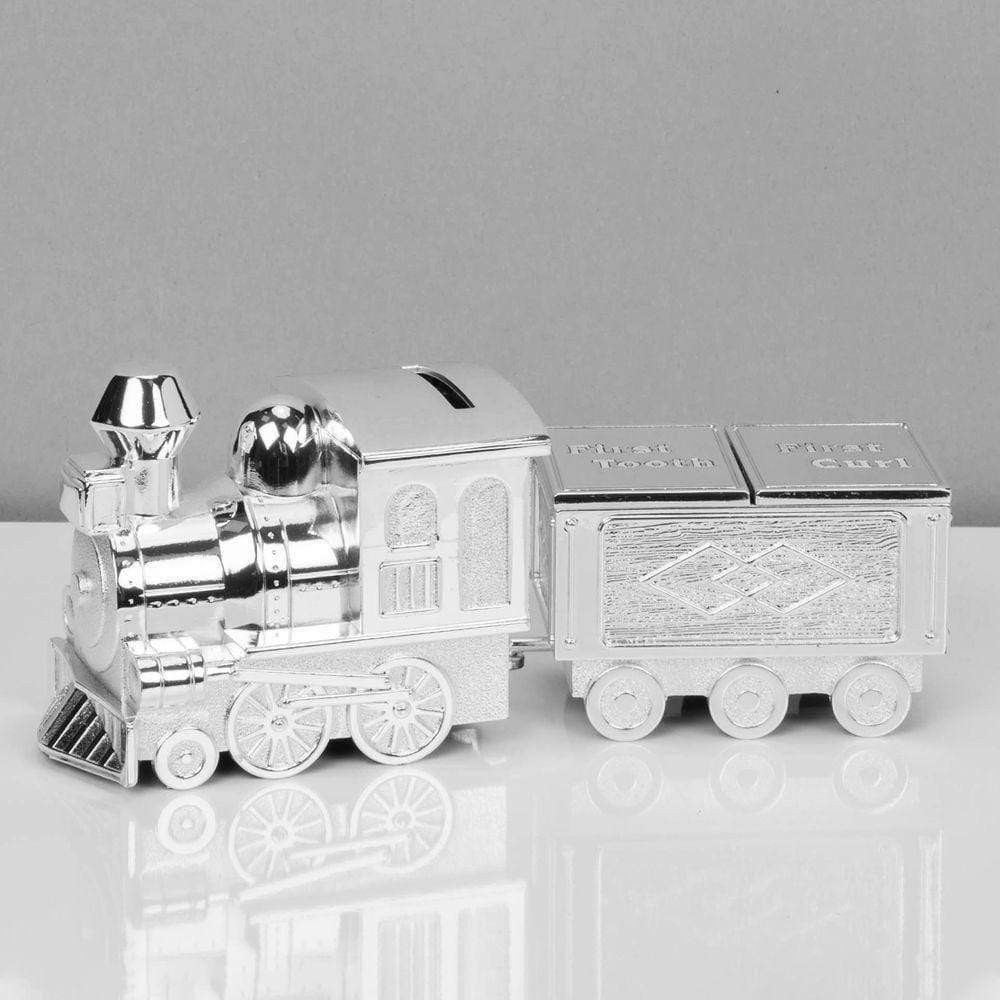 Widdop Bambino Silver Plated Train Money Box And First Tooth / Curl Carriage