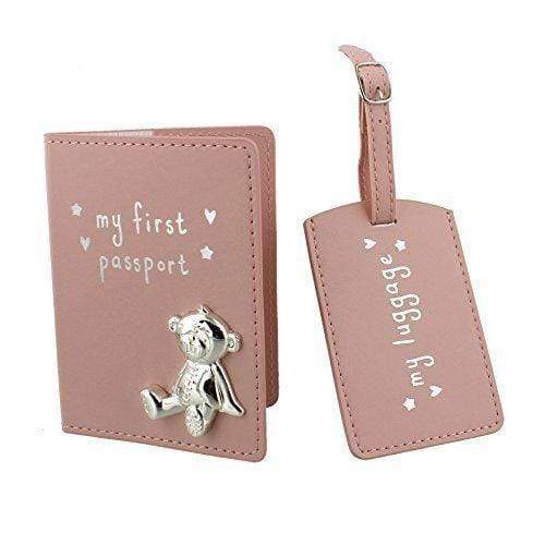 Widdop & Co Button Corner - My First Passport & My Luggage Tag Gift Set - Teddy Bear - Pink