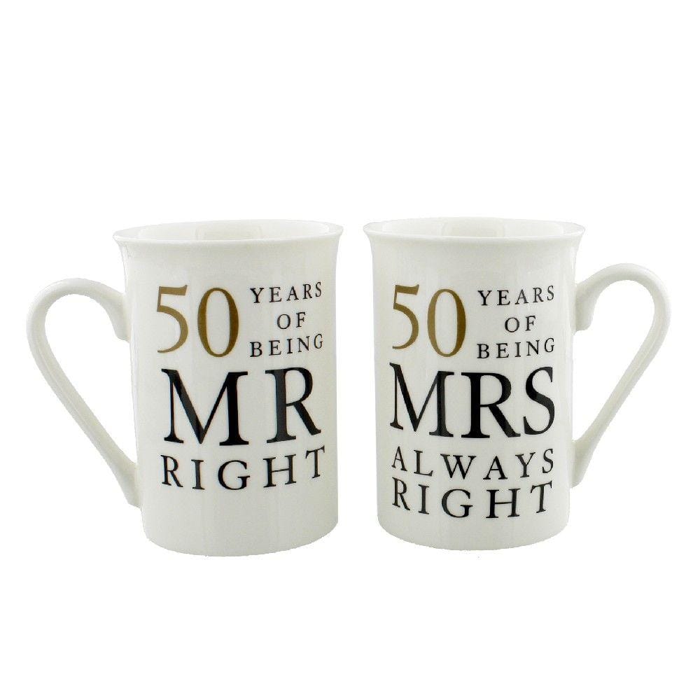 Widdop Mug Amore Mr Right Mrs Always Right Ceramic Mug Gift Set - 50 Years Anniversary
