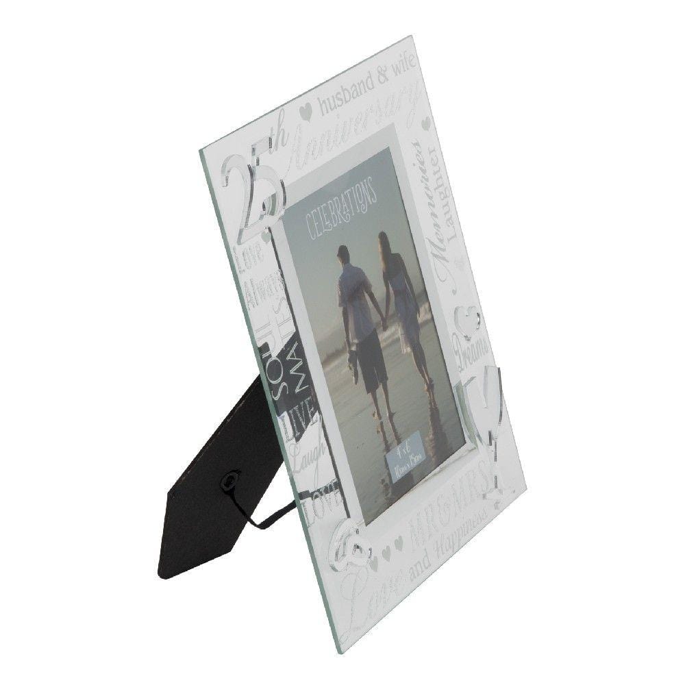 Widdop Photo Frames 4'' x 6'' Glitter Glass Mirror Anniversary Frame - 25th Silver Anniversary