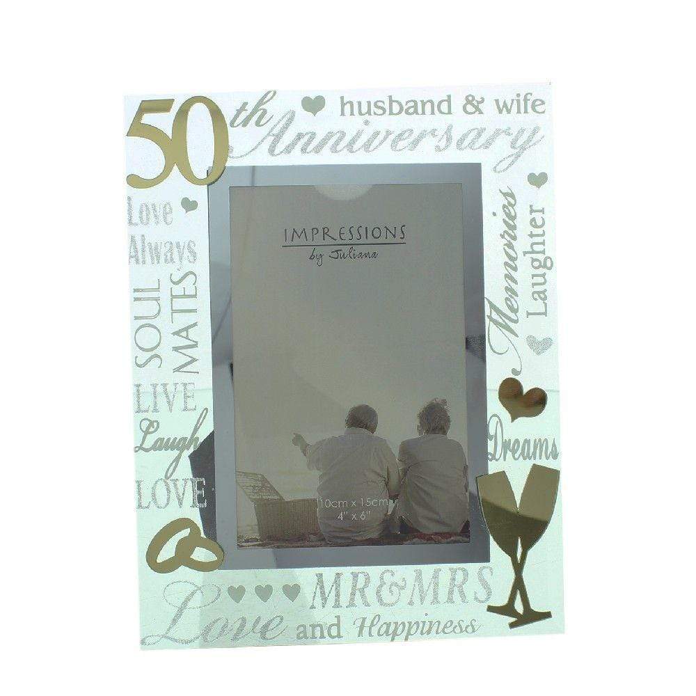 Widdop Photo Frames 4'' x 6'' Glitter Glass Mirror Anniversary Frame - 50th Golden Anniversary