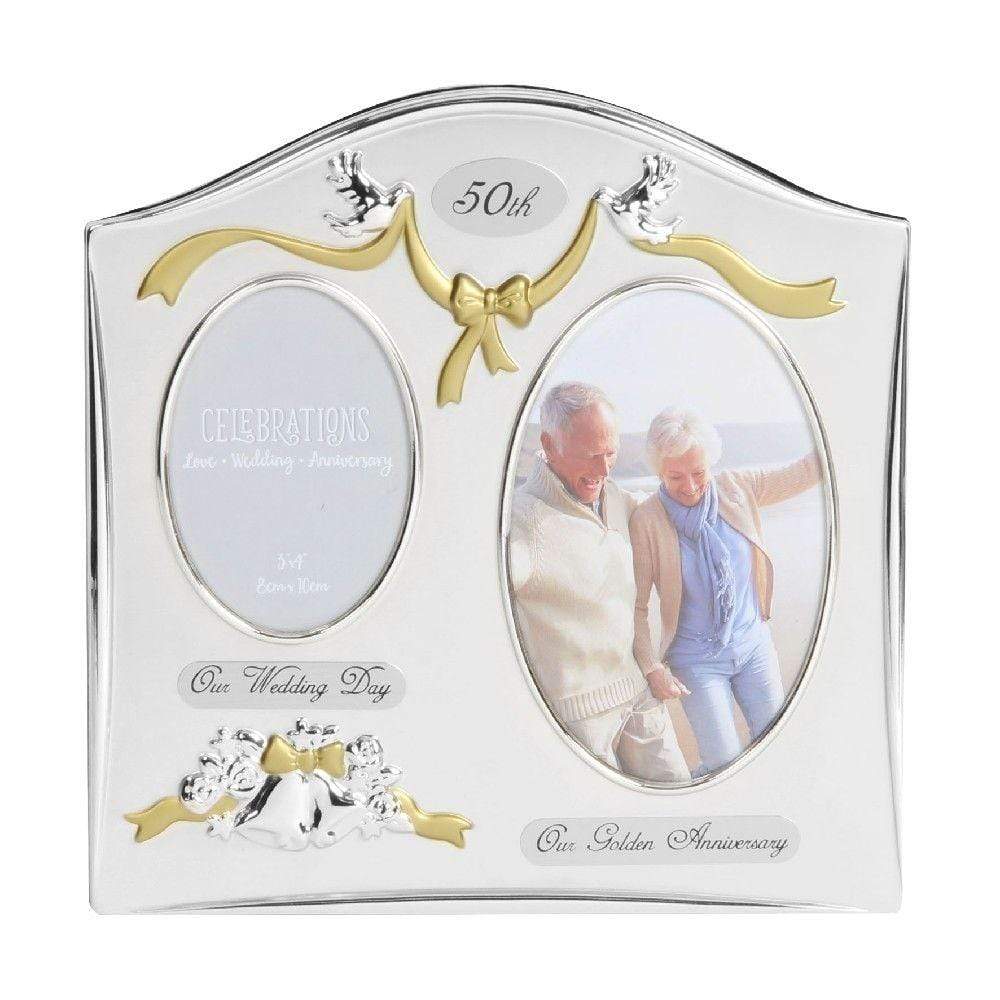 Widdop Photo Frames Double Aperture 2 Tone Silver Plated Photo Frame - 50th Golden Anniversary