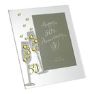 Widdop Photo Frames Flute with Crystals 6'' x 4'' Photo Glass Mirror Frame - 50th Golden Anniversary