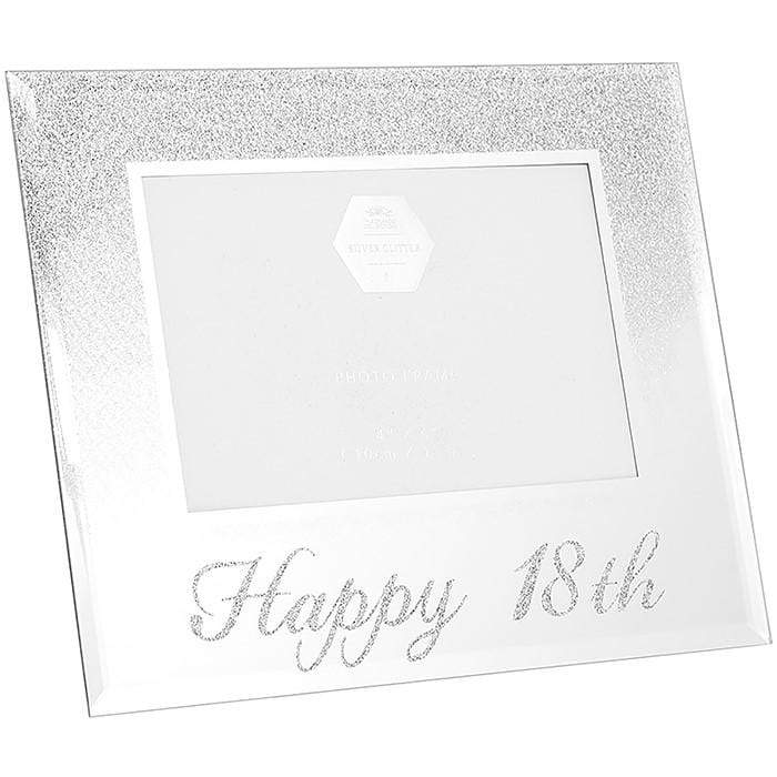 Widdop Photo Frames Glitter Glass - Silver Mirror 4 x 6 inch Photo Frame - Happy 18th