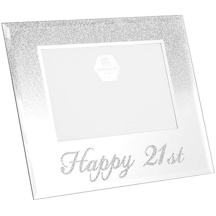 Widdop Photo Frames Glitter Glass - Silver Mirror 4 x 6 inch Photo Frame - Happy 21st