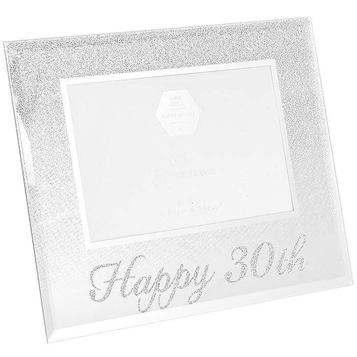 Widdop Photo Frames Glitter Glass - Silver Mirror 4 x 6 inch Photo Frame - Happy 30th