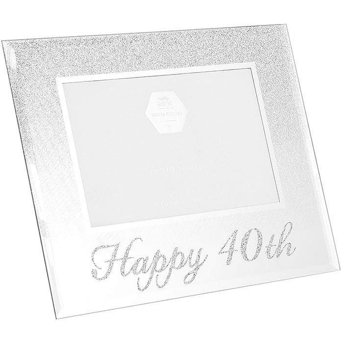 Widdop Photo Frames Glitter Glass - Silver Mirror 4 x 6 inch Photo Frame - Happy 40th
