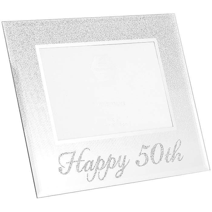 Widdop Photo Frames Glitter Glass - Silver Mirror 4 x 6 inch Photo Frame - Happy 50th