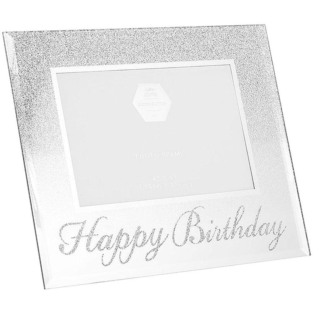 Widdop Photo Frames Glitter Glass - Silver Mirror 4 x 6 inch Photo Frame - Happy Birthday