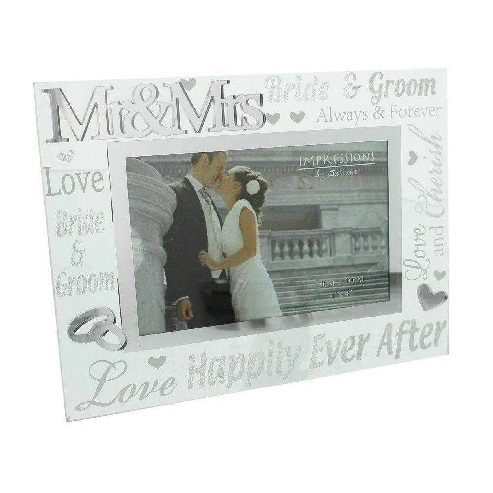 Widdop Photo Frames Mirror Glass 3D Words Mr & Mrs Wedding Frame - 6'' x 4''
