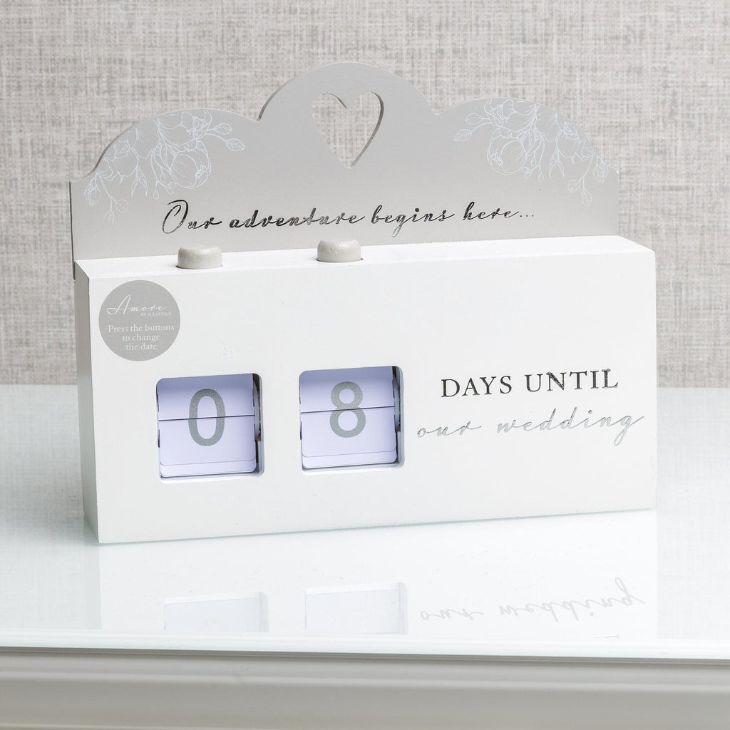 Widdop Wedding Calendar Amore Wedding White & Silver Wooden Countdown Calendar Clock