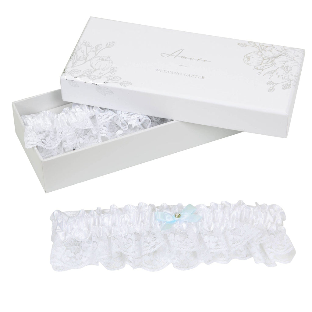 Widdop Wedding Gift Amore White Satin & Lace Luxury Gift Boxed Wedding Garter