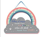 WPL When it Rains Look for Rainbows Wooden Hanging Sign