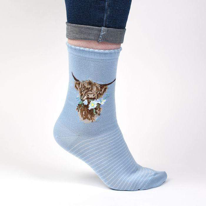 Wrendale Designs Socks Wrendale Bamboo Socks - Cow 'Daisy Coo' - Blue