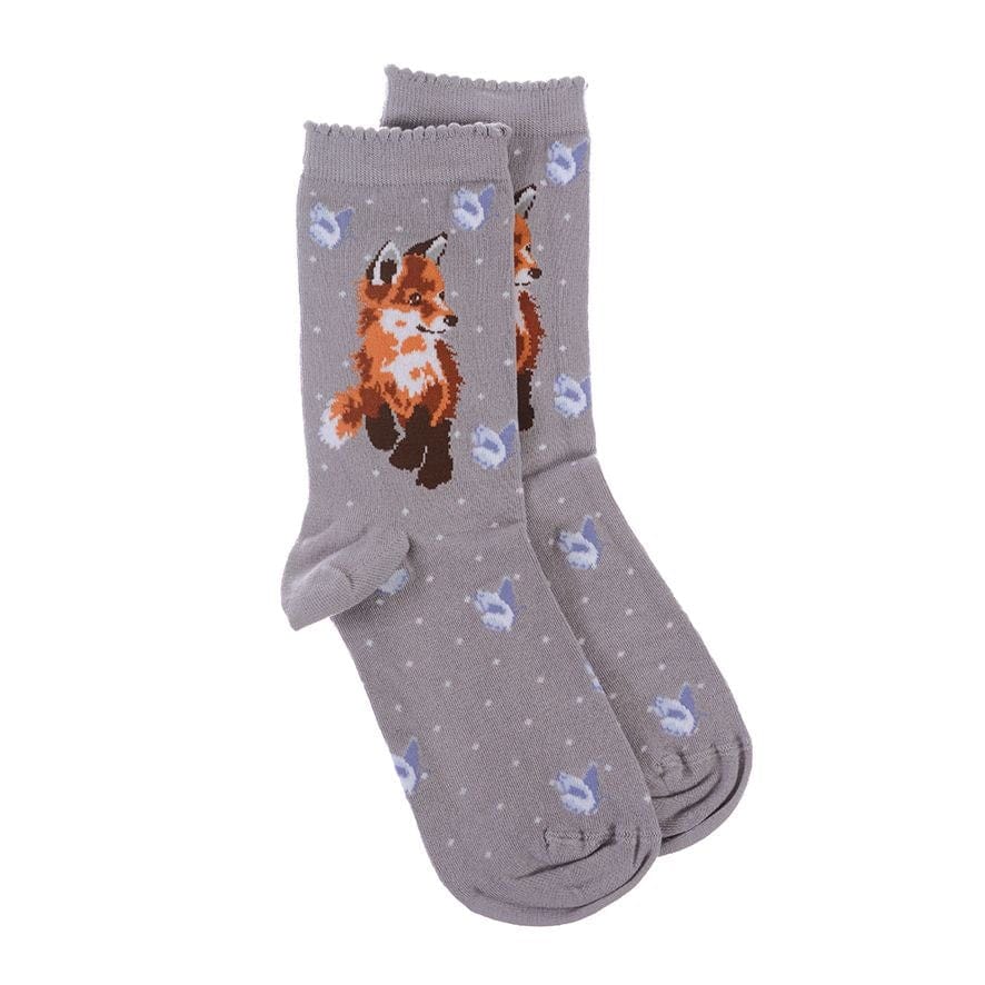 Wrendale Designs Socks Wrendale Bamboo Socks - Fox 'Born to be Wild' - Grey