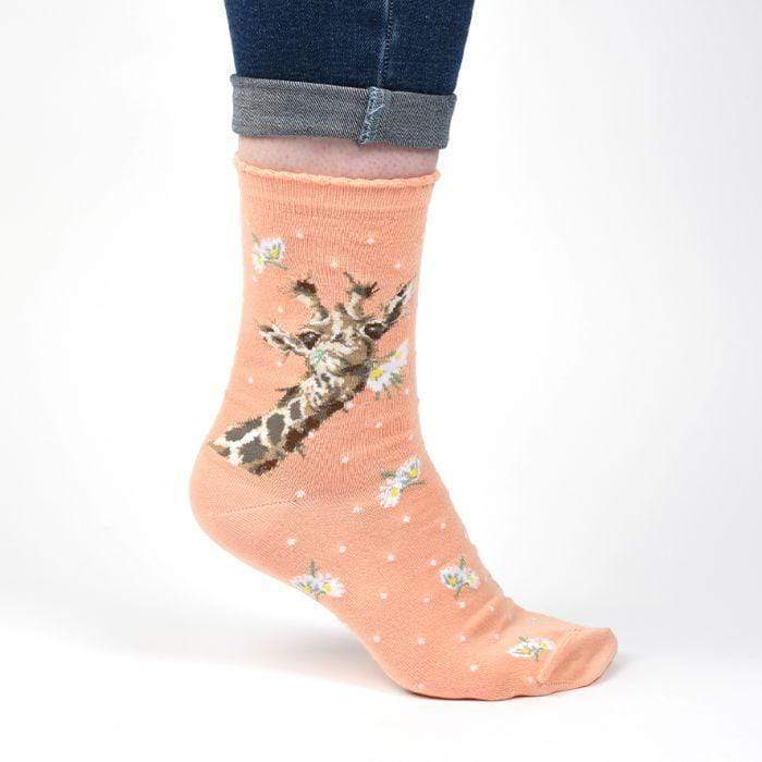 Wrendale Designs Socks Wrendale Bamboo Socks - Giraffe 'Flowers' - Orange