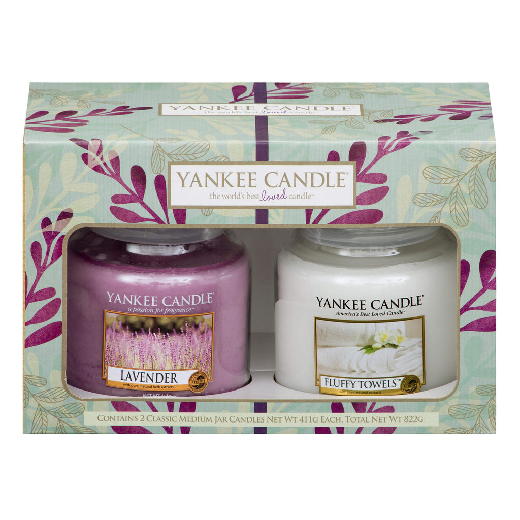 Yankee Candle Gift Set Yankee Candle Pure Essence Twin Medium Jar Gift Set - Lavender / Fluffy Towels